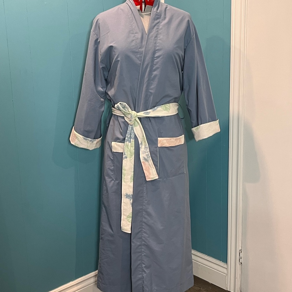 Upcycled - Blue Robe with Floral Accents